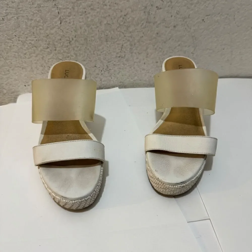 Lucky Brand Women's Brindia Wedge Sandal platform white/ clear sz 6